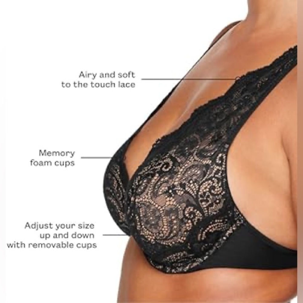 ThirdLove Black Lace Plunge Bra Sexy Cute Adjustable Straps Full Coverage NWOT - Picture 7 of 12